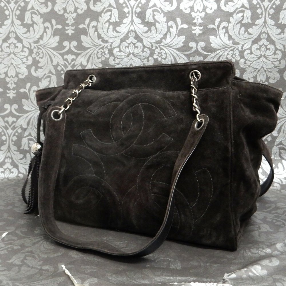 Chanel Brown Suede Tote Shoulder Bag!! Stunning!